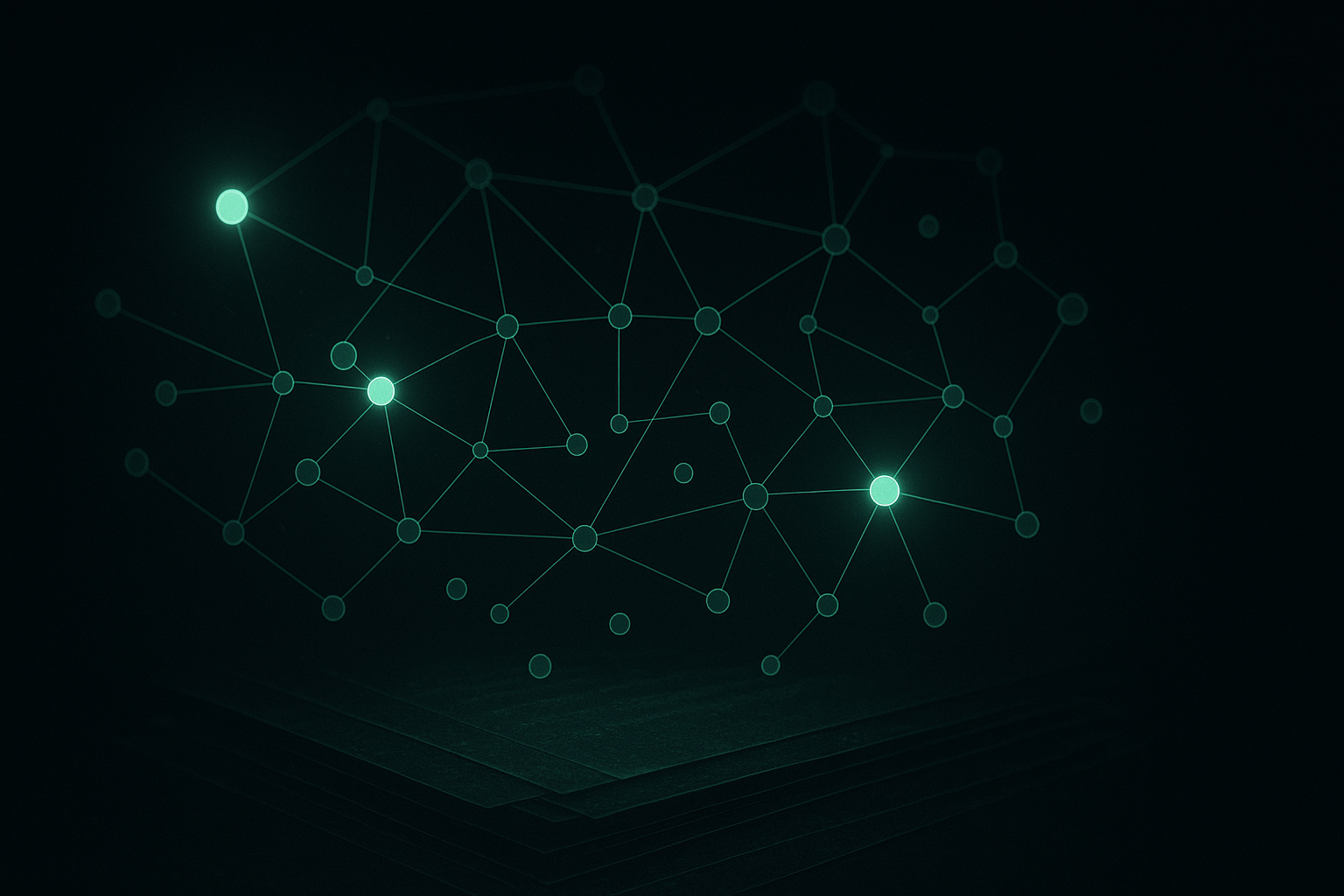 A glowing teal network of connected nodes floats above stacked pages · imagery for this Claude Code security review plugin